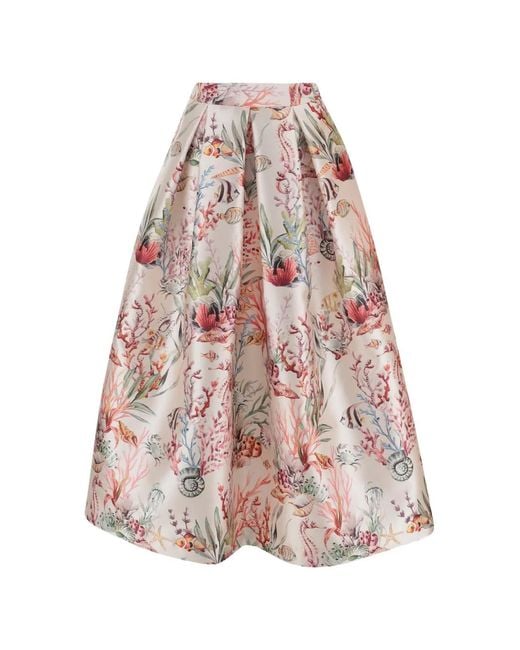 Lunatica Milano Pink Flared Printed Midi Skirt