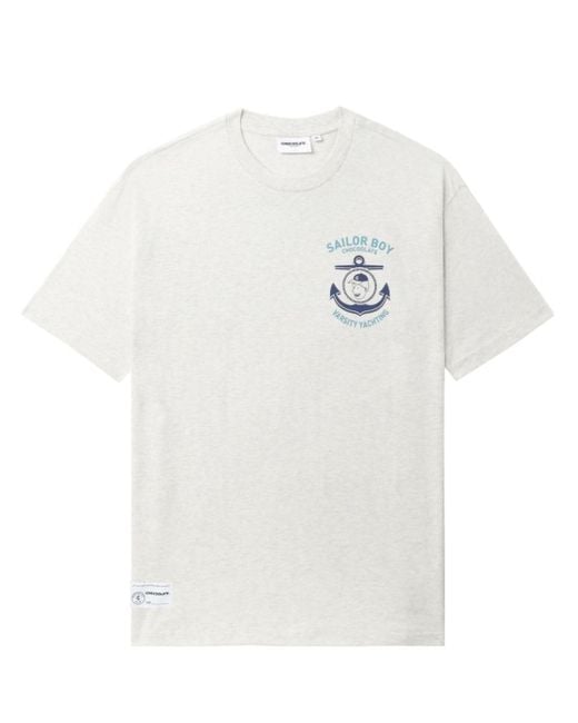 Chocoolate White Anchor-print Cotton T-shirt for men