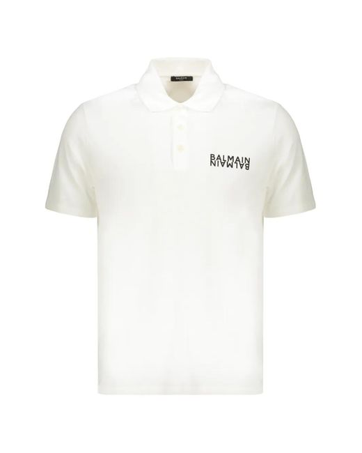 Balmain White Cotton Polo Shirt for men