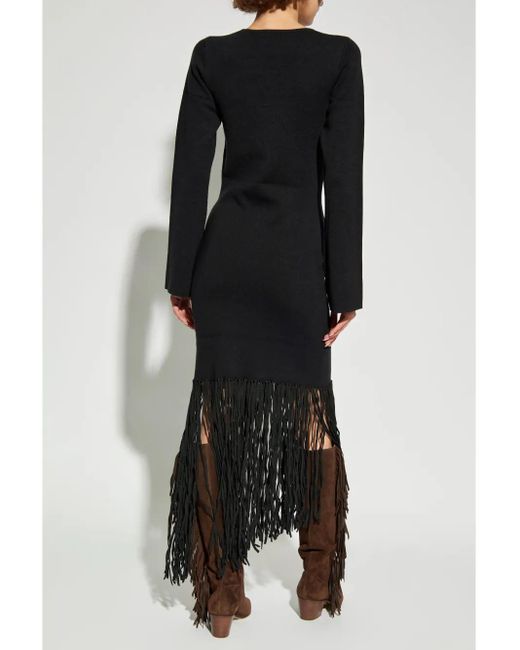 Munthe Black Fringe-Detail Midi Dress