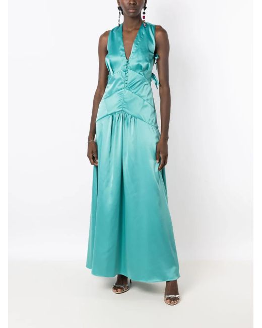 Lethicia Bronstein Blue Teres Satin Maxi Dress
