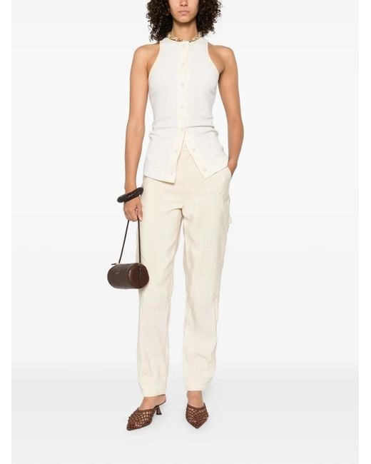 Nanushka White Ribbed Button-Placket Top
