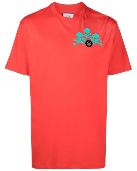 Philipp Plein Red Skull-Print Detail T-Shirt for men