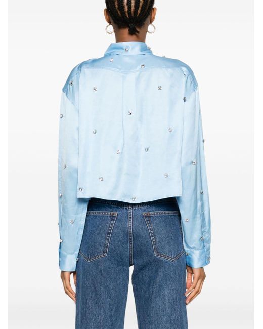 Sandro Blue Crystal-embellished Cropped Shirt