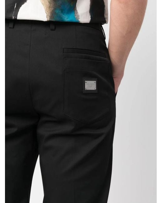 Dolce & Gabbana Black Logo-Tag Tailored Trousers for men