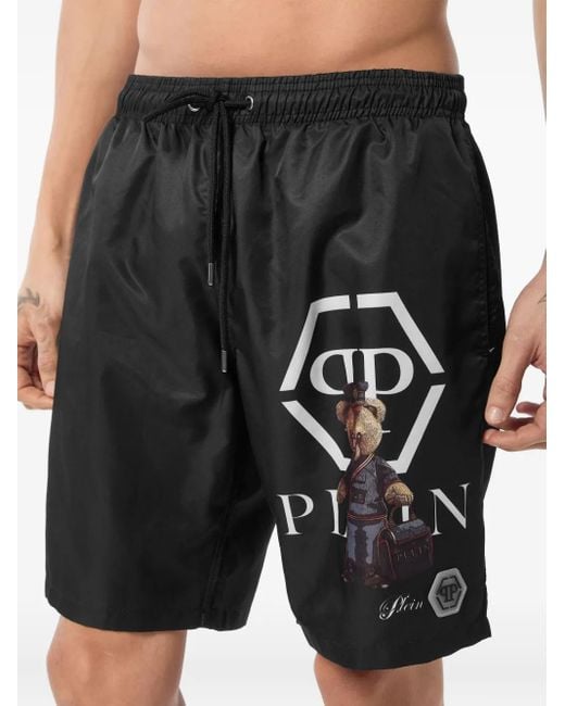 メンズ Philipp Plein テディベア トランクス水着 Black