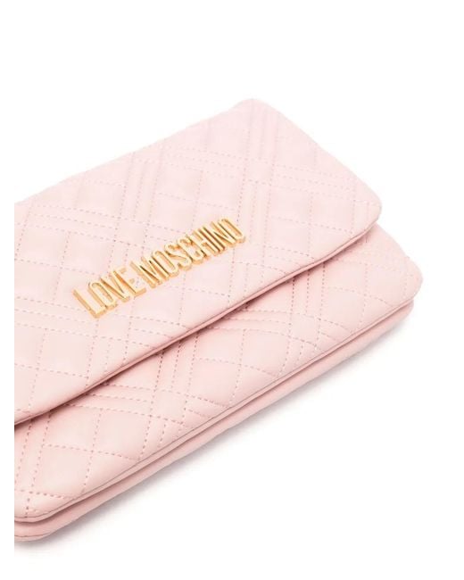 Love Moschino Pink Logo-Plaque Quilted Crossbody Bag