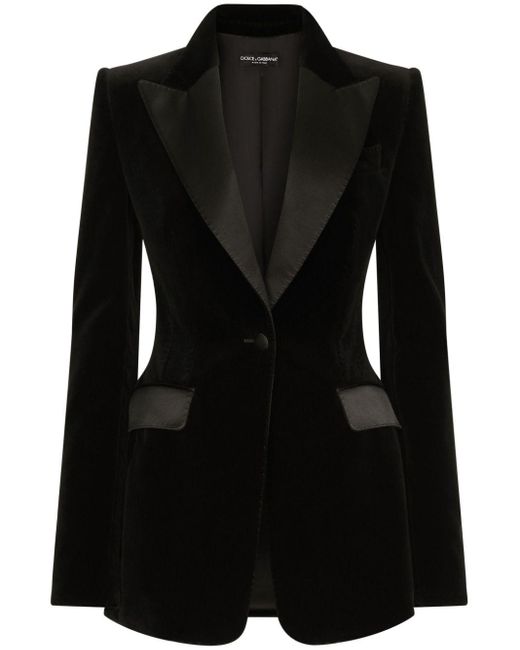 Dolce & Gabbana Fluwelen Blazer Met Enkele Rij Knopen in het Black