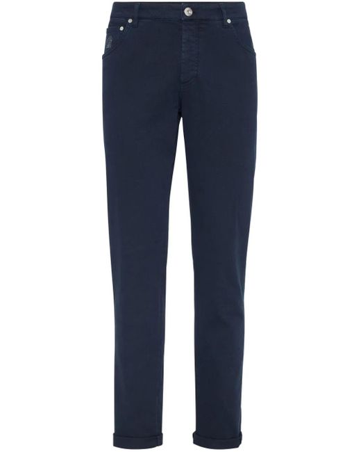 Brunello Cucinelli Blue Logo-Embroidered Jeans for men