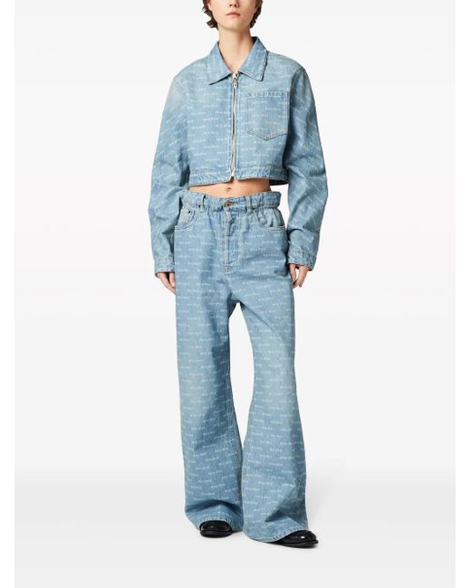 Miu Miu Blue Logo-Print Cropped Denim Jacket