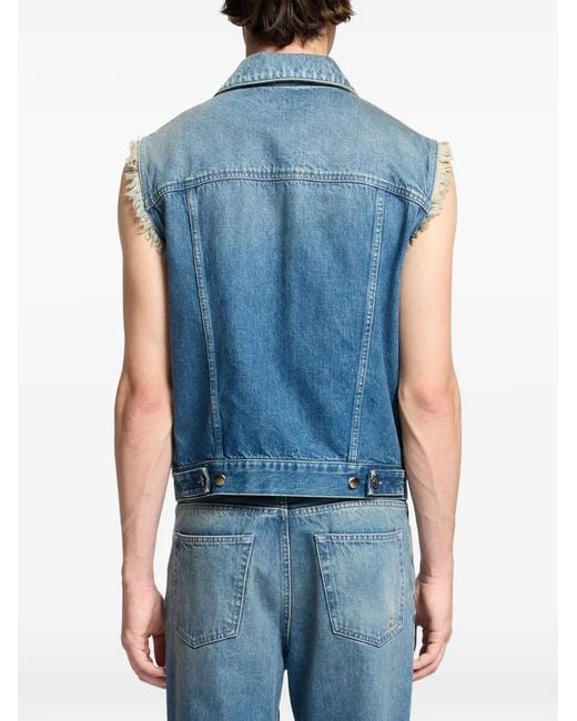 Ann Demeulemeester Blue Stonewashed Raw-Cut Denim Jacket for men