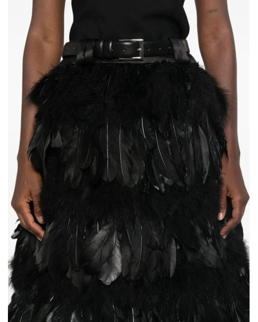 Vestiaire d'un Oiseau Libre Black Feather-Embellished Maxi Skirt