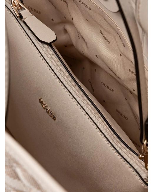 Guess White Giully Quilted Striped Tote Bag