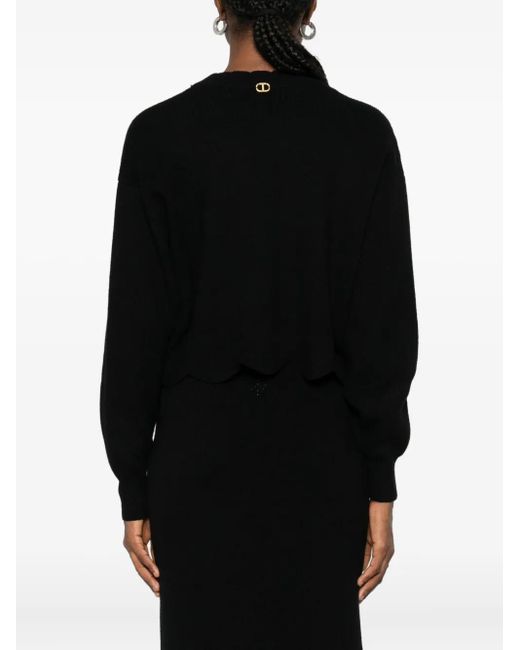 Twinset Black Scalloped-Hem Sweater