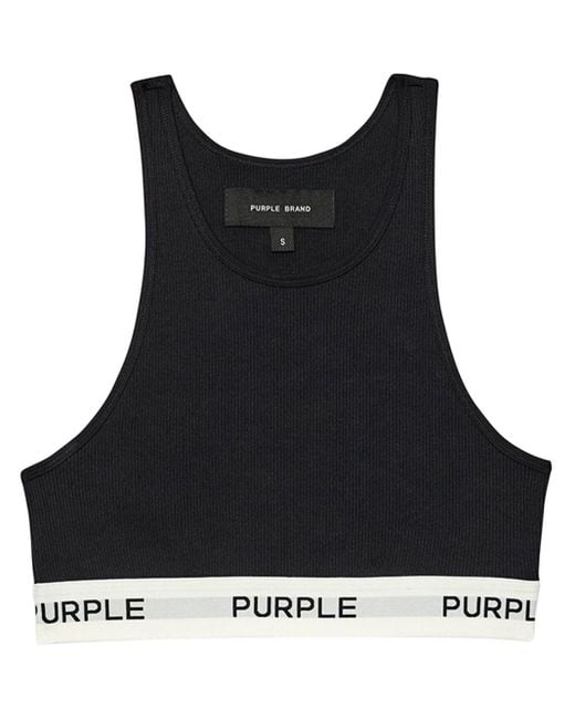Purple Brand Black Logo-tape Cotton Sports Bra