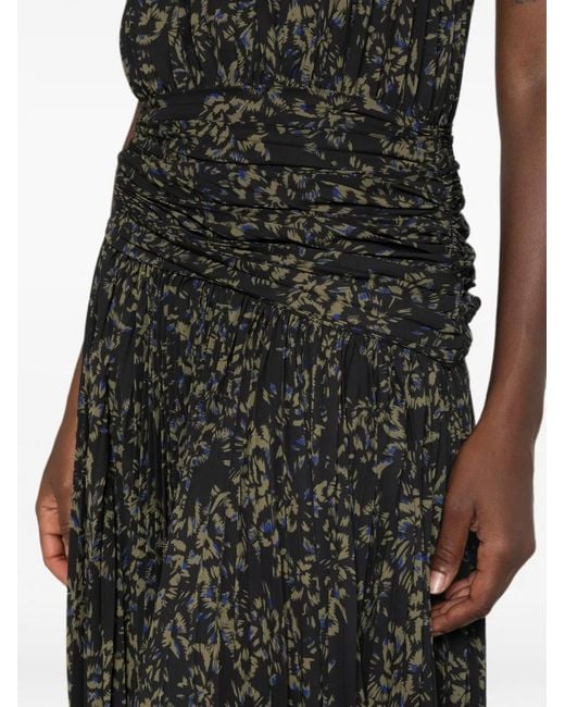 Proenza Schouler Black Paulina Floral-Print Pleated Maxi Dress