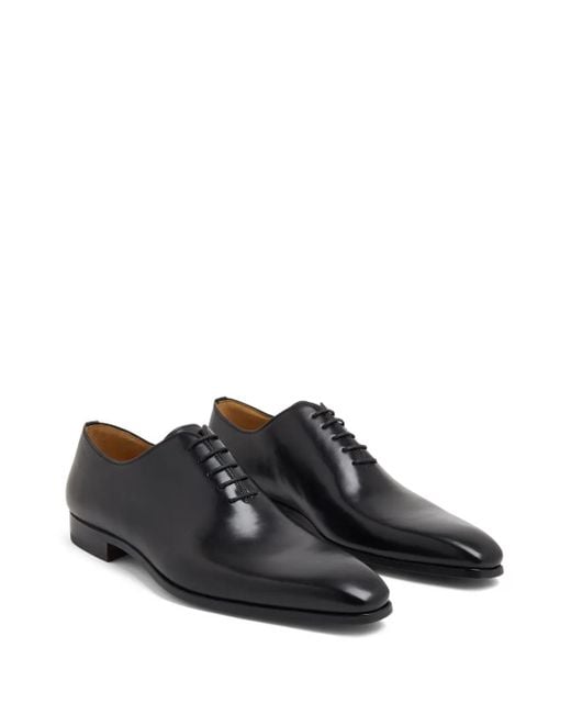 Magnanni Shoes Black Almond-Toe Leather Oxford Shoes for men