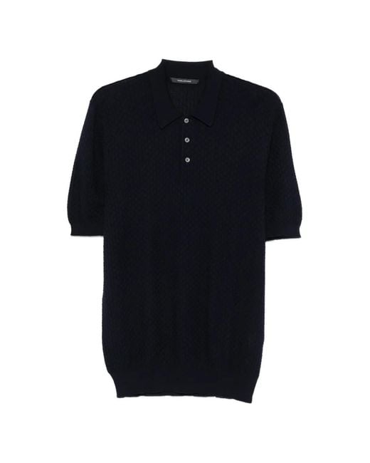 Tagliatore Black Pratt Textured-Knit Polo Shirt for men