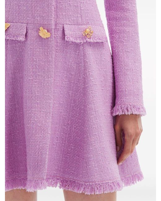 Oscar de la Renta Mini-jurk Met Knoopdetail in het Purple
