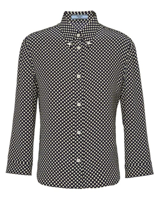Prada Black Marocain Polka-dot Silk Shirt