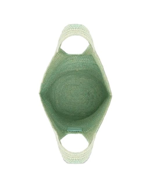 Anine Bing Green Leah Logo Raffia Tote Bag