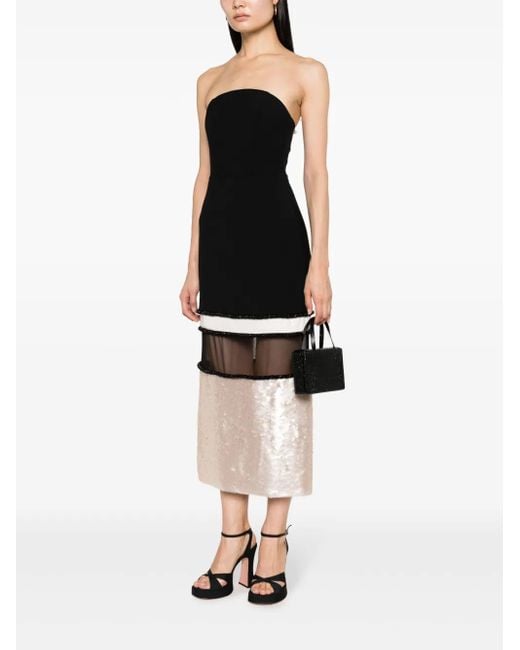 V:PM ATELIER Black Sable Sequin-embellished Panelled Midi Dress
