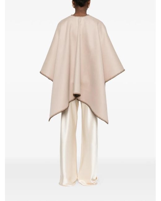 Max Mara Natural Logo-Embroidered Wool Poncho