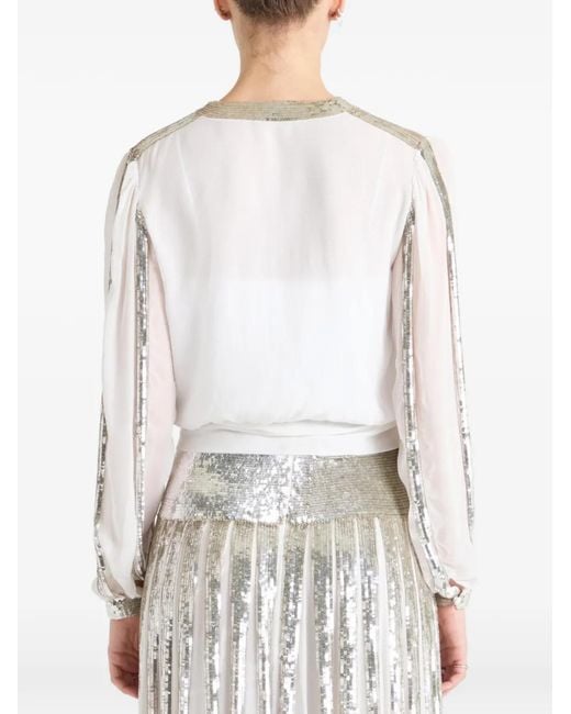 Temperley London Gray Filigree Sequin-Embellished Blouse