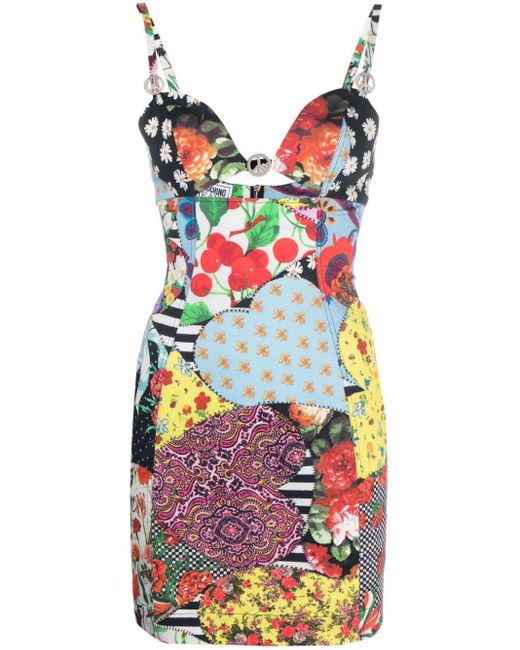 Moschino Red Peace Sign-Motif Panelled Minidress