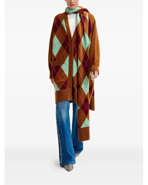 Essentiel Antwerp Red Argyle Jacquard Scarf