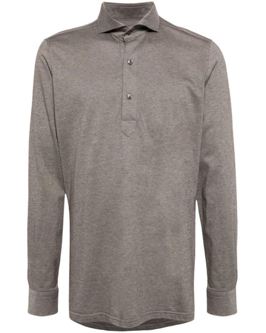 N.Peal Cashmere Gray Marseille Long-sleeve Polo Shirt for men