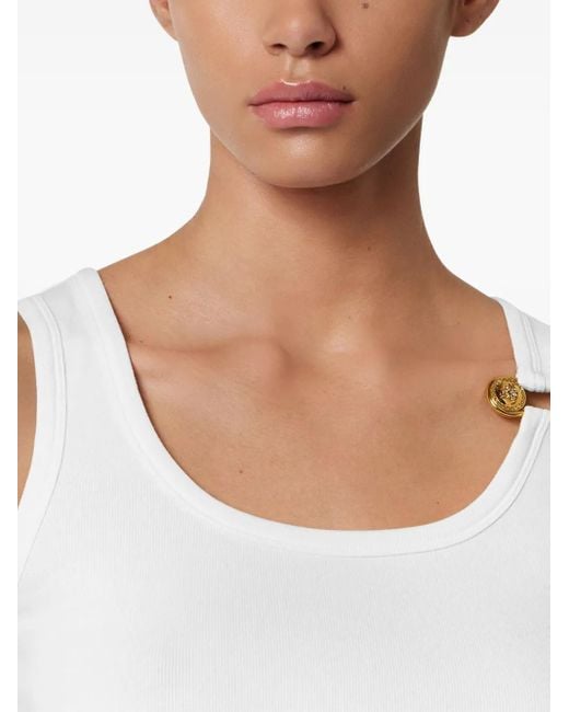 Versace White Geripptes Safety Pin Tanktop
