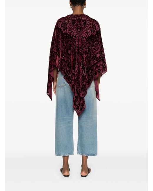Etro Red Paisley-Pattern Velvet Poncho
