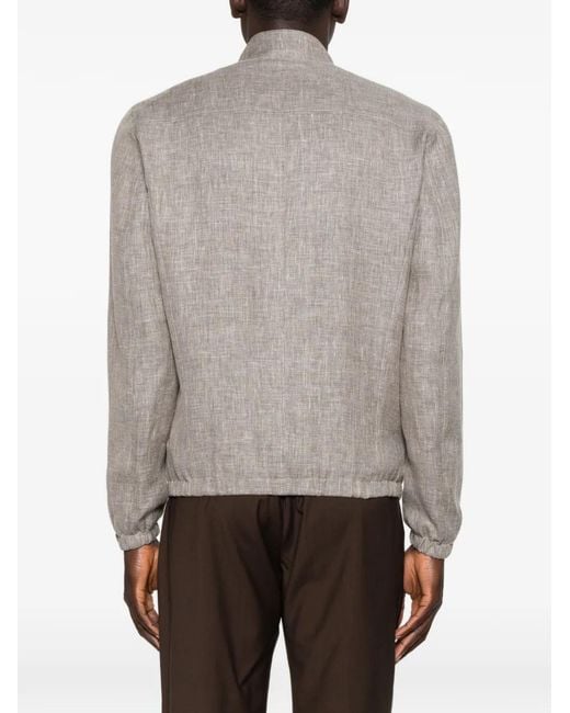 Barba Napoli Gray Zip-Up Elasticated-Hem Jacket for men