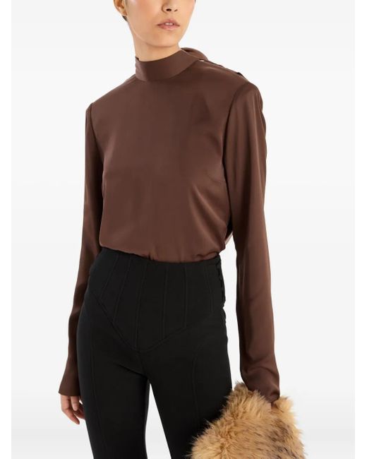 ROTATE BIRGER CHRISTENSEN Brown Langarmshirt mit drapiertem Rücken