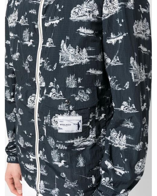 Woolrich Blue Graphic Print Ripstop Windbreaker for men