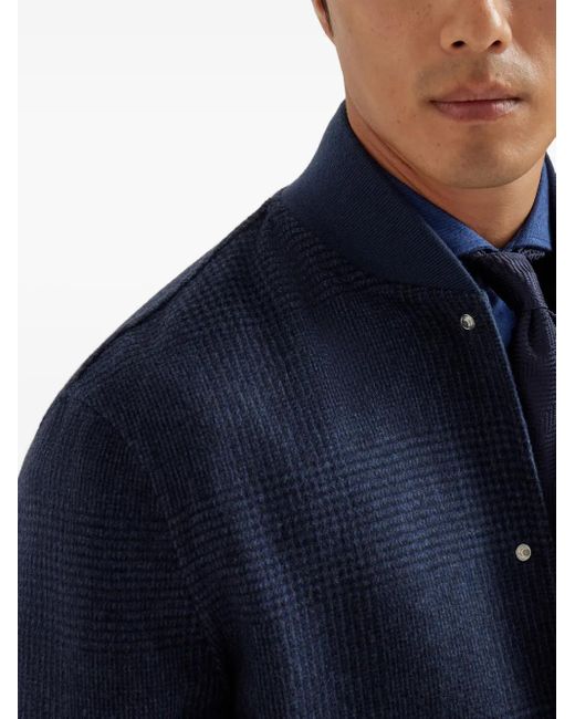 Brunello Cucinelli Geruit Bomberjack in het Blue voor heren