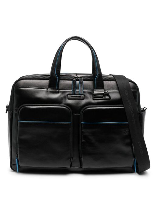Piquadro Black Logo-patch Leather Laptop Bag for men