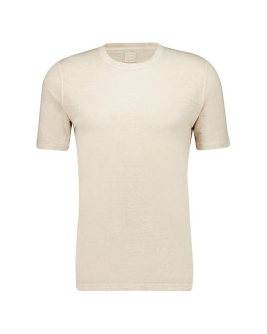 120% Lino White T-Shirt Safari À Col Rond for men