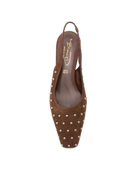 BIANCADI Brown Studded-Embellishment Slingback Pumps