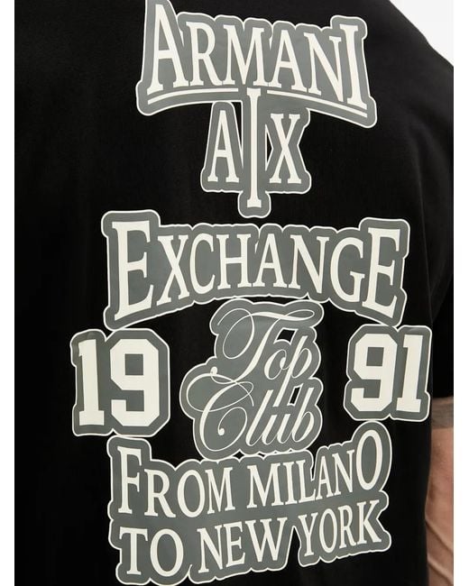 ARMANI EXCHANGE Black Logo-Patch Graphic-Print T-Shirt for men