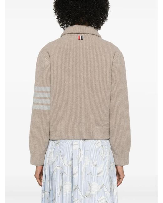 Thom Browne Natural 4 Bar Stripes Tuck Ribbed Bomber Jacket