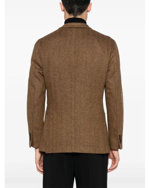 Boglioli Brown Herringbone Single-Breasted Blazer for men