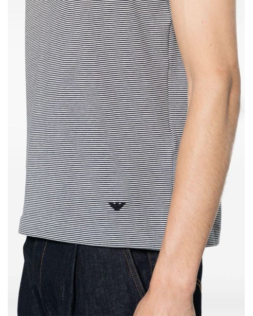 Emporio Armani Gray Logo-embroidered Striped T-shirt for men