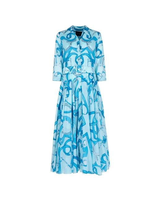Samantha Sung Blue Aster Floral-Print Belted Maxi Dress