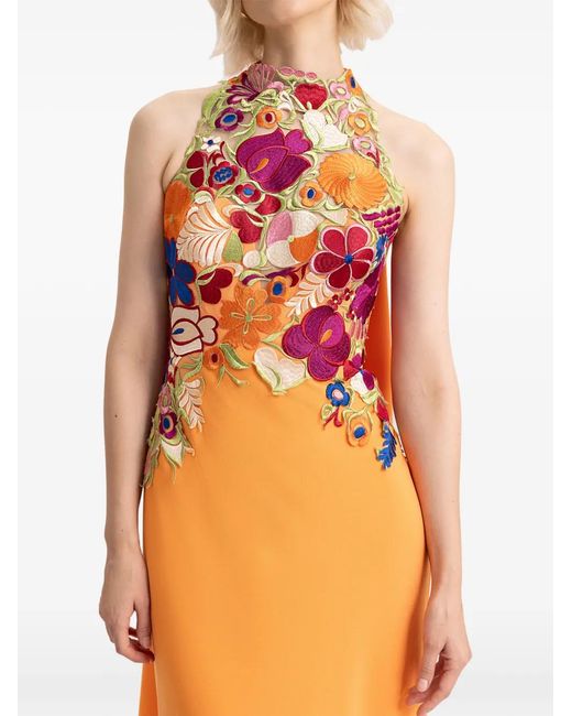 Gemy Maalouf Orange Mock-Neck Floral-Corset Maxi Dress