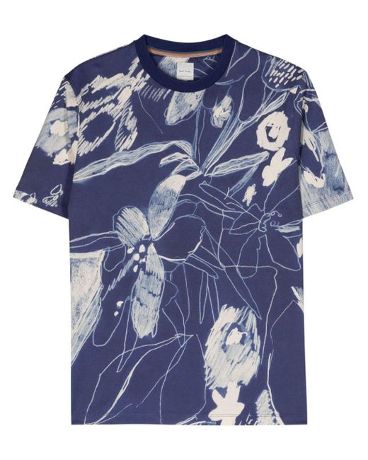 Paul Smith Blue Sketchbook Botanical Cotton T-shirt for men