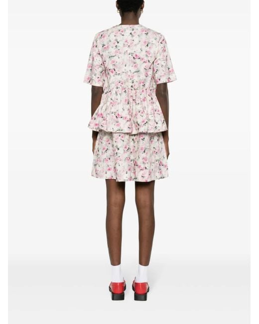 Ganni Pink Floral-Print Ruffled Dress