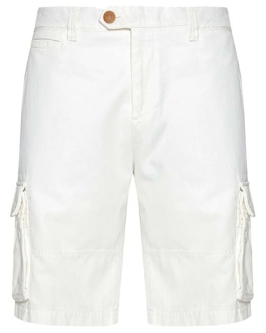 Brunello Cucinelli White Cotton Cargo Shorts for men