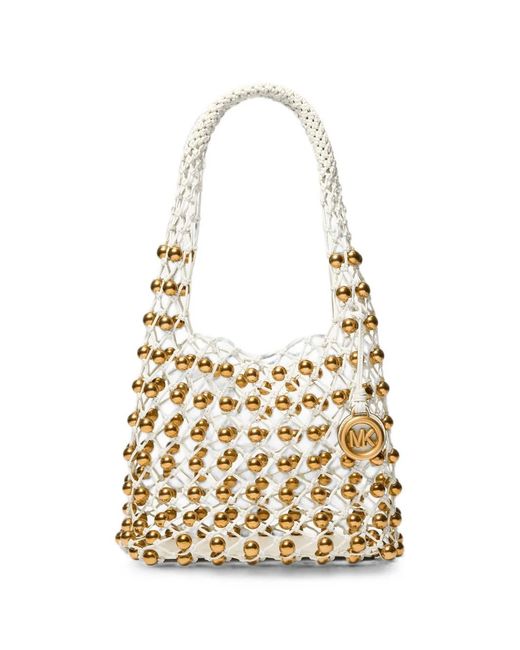 Michael Kors Metallic Small Gwen Bead-Embellished Woven Shoulder Bag